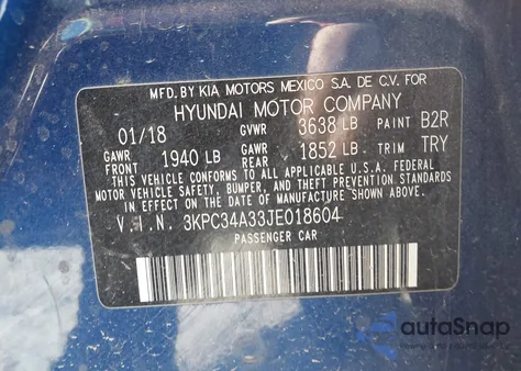 2018 Hyundai Accent Limited z USA, uszkodzony, nr VIN 3KPC34A33JE018604